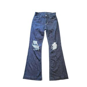 7 For All Mankind Jeans Women's 26 Indigo Blue Flare Mid Rise Distressed